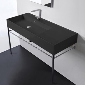 Console Bathroom Sink Matte Black Console Sink and Polished Chrome Stand, 40
